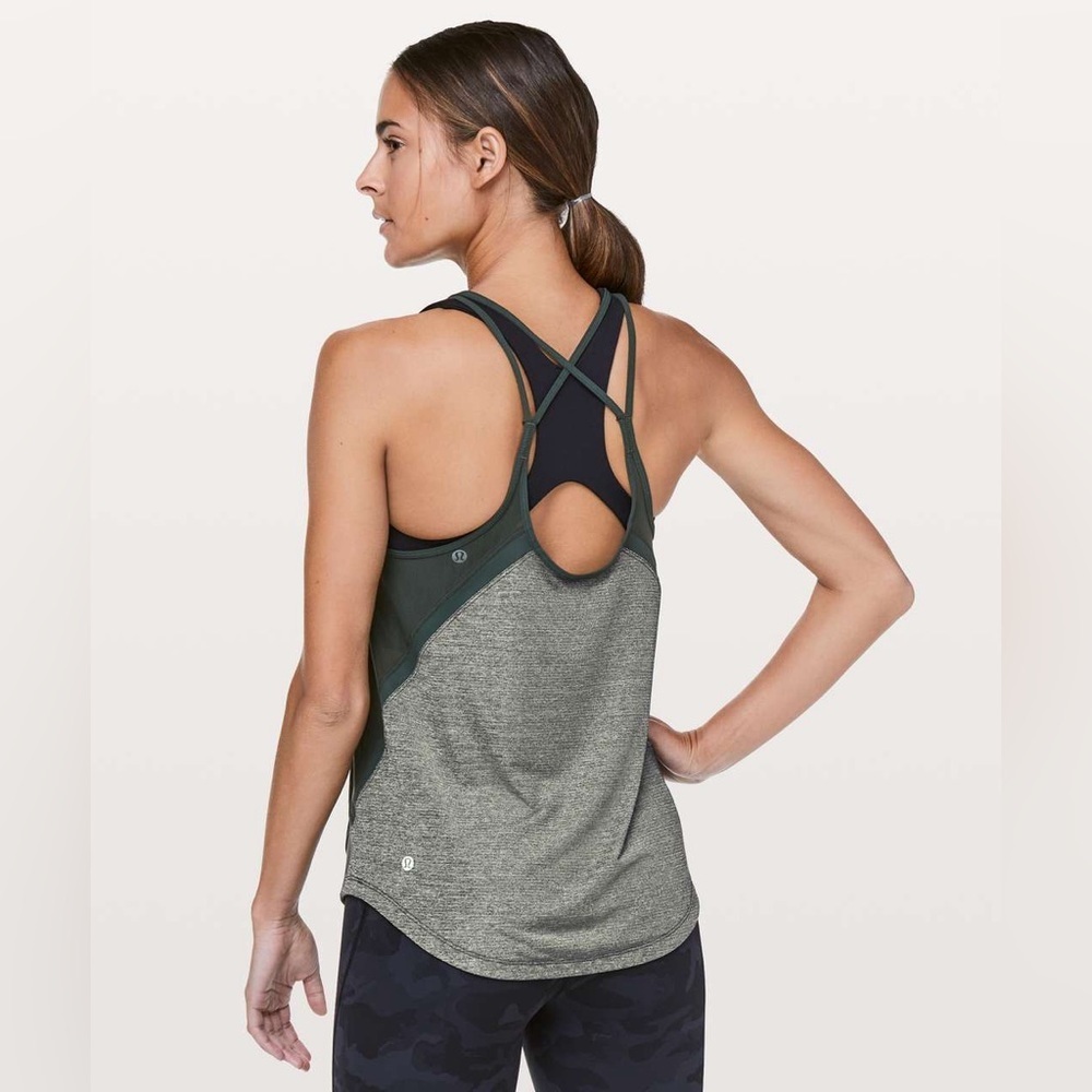 Lululemon Run Off-Route Tank 6 Heathered Camo Green Mesh Workout Top